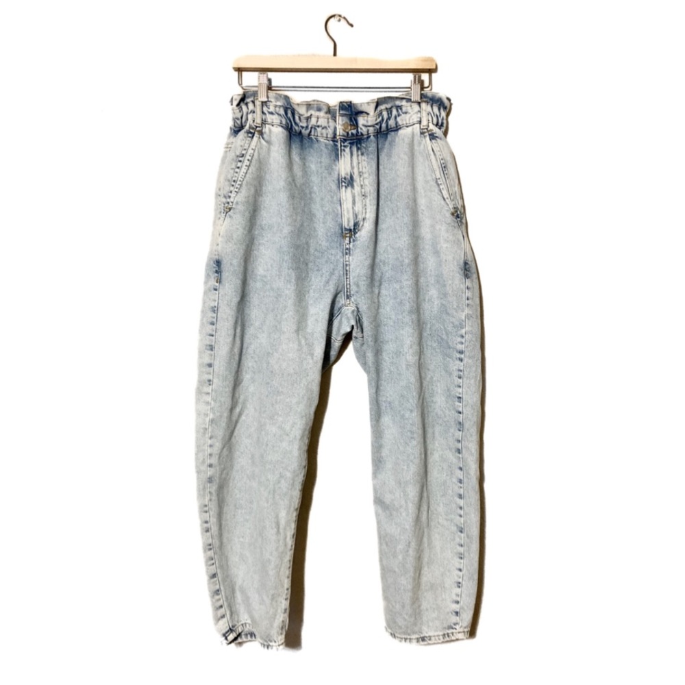 Zara Baggy Paperbag Elastic High Waist Light Blue Denim Jeans Size 12